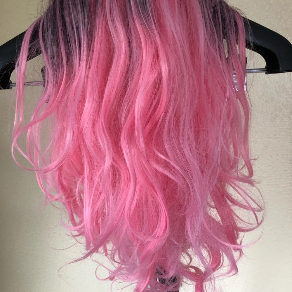 Two Tone Pink Wavy Wig 30”